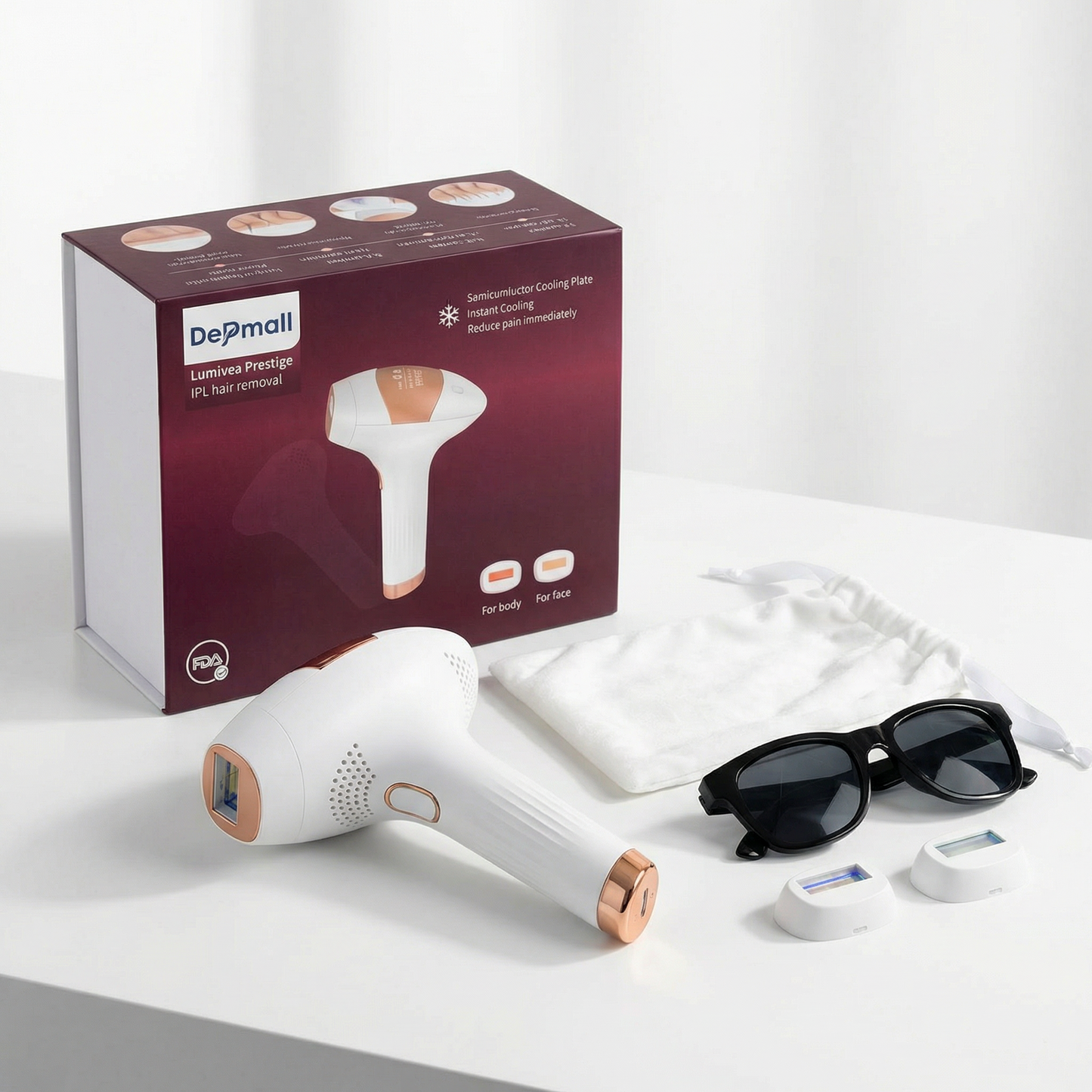 Lumivea Prestige IPL ეპილატორი შეფუთვით და კომპლექტაციით